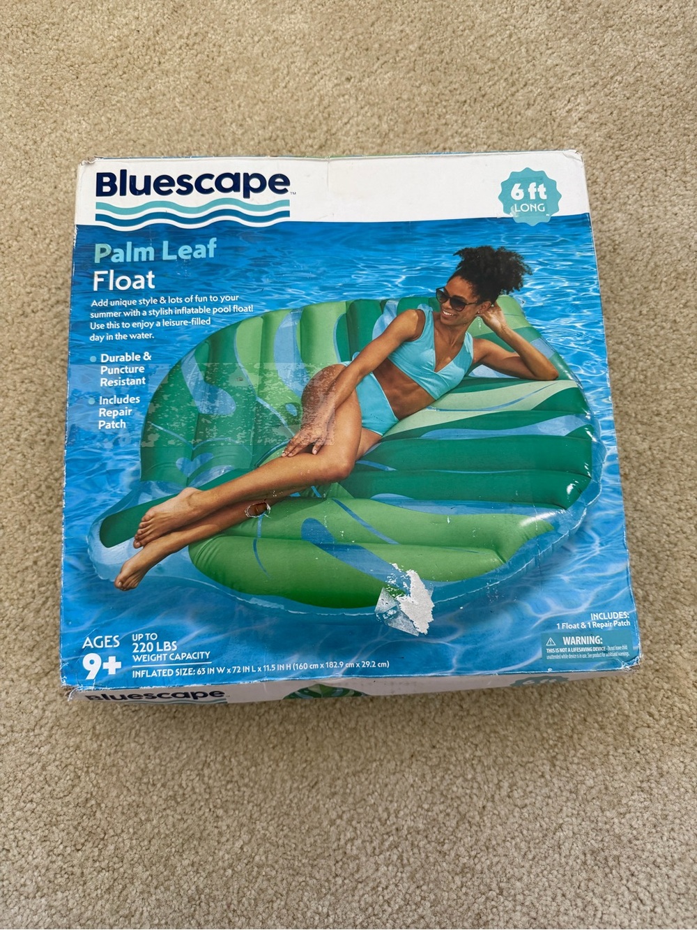 Bluescape Palm Leaf Pool Float Inflatable - 6 ft Long